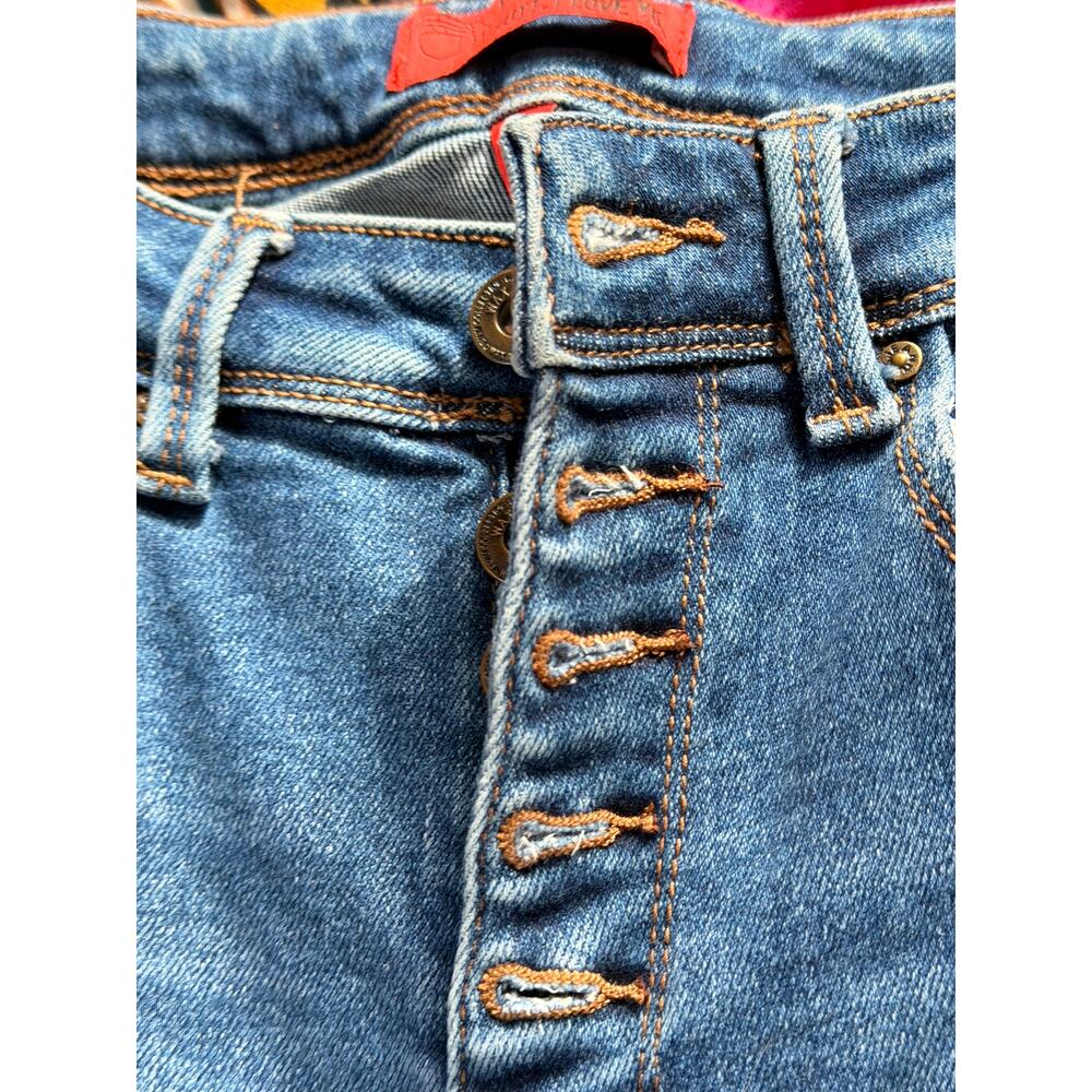 Denim jeans WAX Button fly stretch Distressed -SMALL